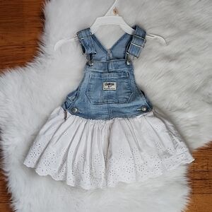 OshKosh  Blue and White Denim Skirtall Overall, Eyelet Skirt 18M